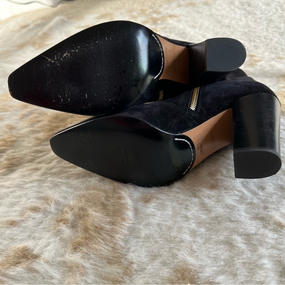 BALMAIN Paris Bootie 40 ROUSTEING black suede dual gold zip chunky heel Block 9 - Picture 5 of 13